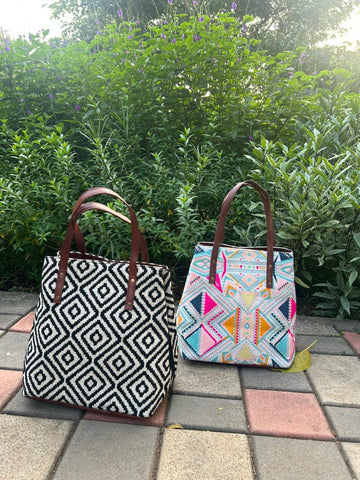 3 Compartment Ikkat Totes