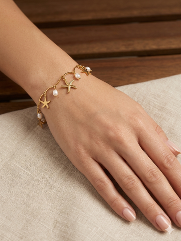 Ocean Pearl Star Charm Bracelet - 18k gold plated stainless steel