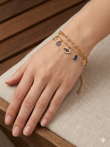 Evil eye Bracelet - 18k gold played stainless steel
