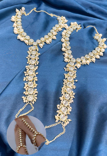 Pearl Kundan Floral Anklets