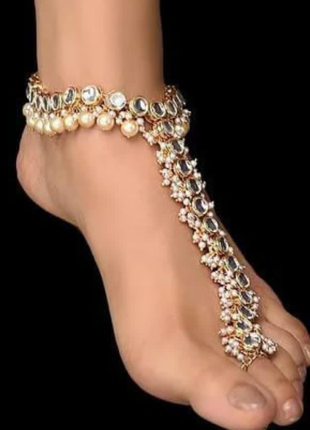 Pearl Kundan Floral Anklets