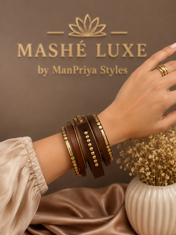 Wooden square bangles set - chocolate brown