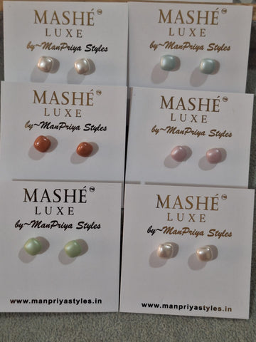 Miniature square shaped pearl earrings