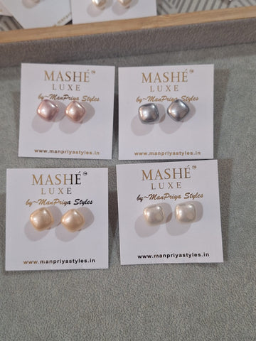 Square shaped pearl studs