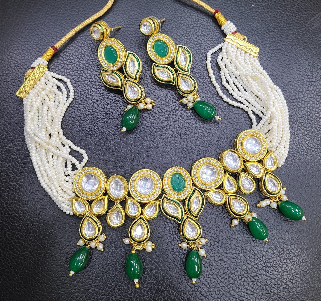 Classic Kundan Pearl Necklace & Earrings Set