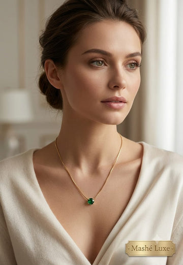 Minimal Anti Tarnish Daily Wear Minimal Emerald Necklace
